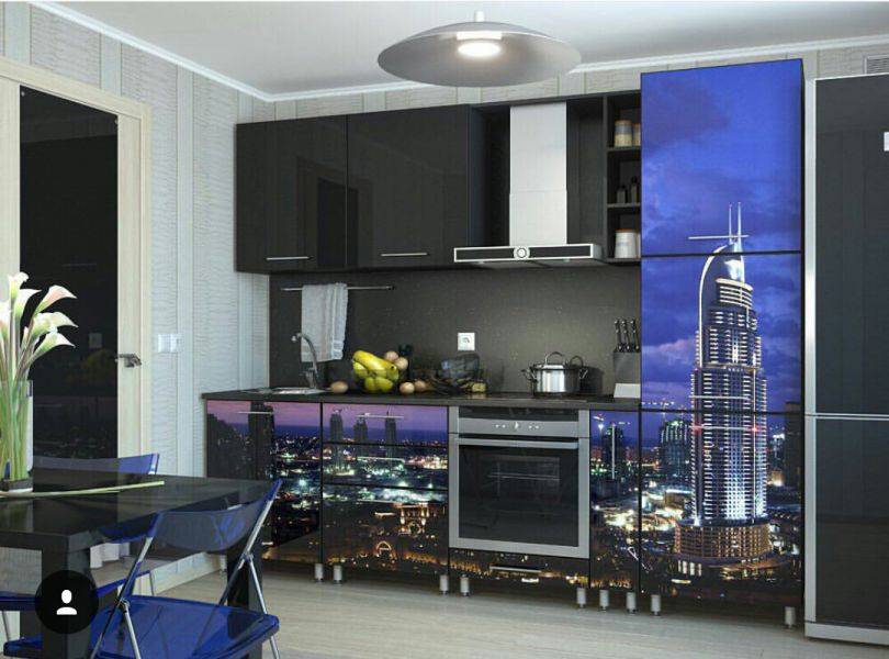 прямая кухня с фотопечатью в Тюмени