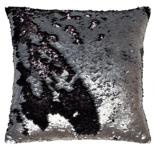 подушка квадратная, пайетки серые круглые двухцветные 40х40 см в Тюмени