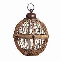 подсвечник-фонарь круглый деревянный большой со стеклом bamboo, 40 см в Тюмени